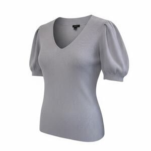 Ann Taylor Factory Ribbed Short Sleeve Sweater NWT Women's Sz L Pale Purple